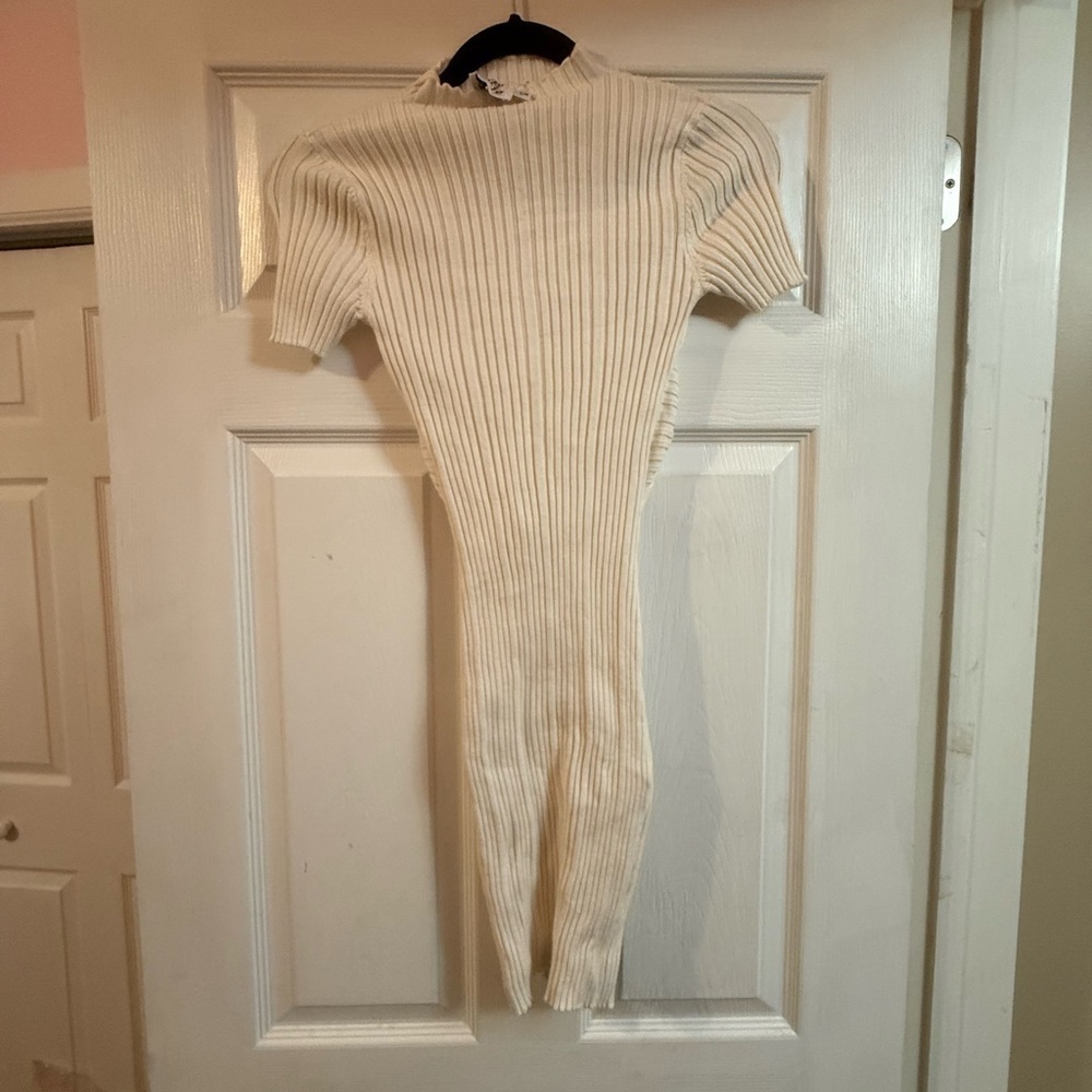 Princess Polly Cream Ribbed Mini Dress